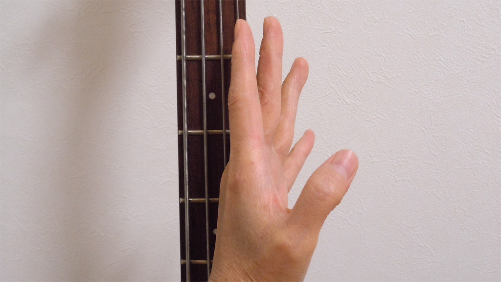 ベースのネックと私の左手の写真 ベースのネックと私の左手の写真